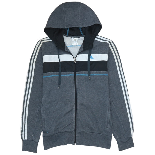 Adidas 90's Striped Sleeve Full Zip Up Hoodie Medium Grey