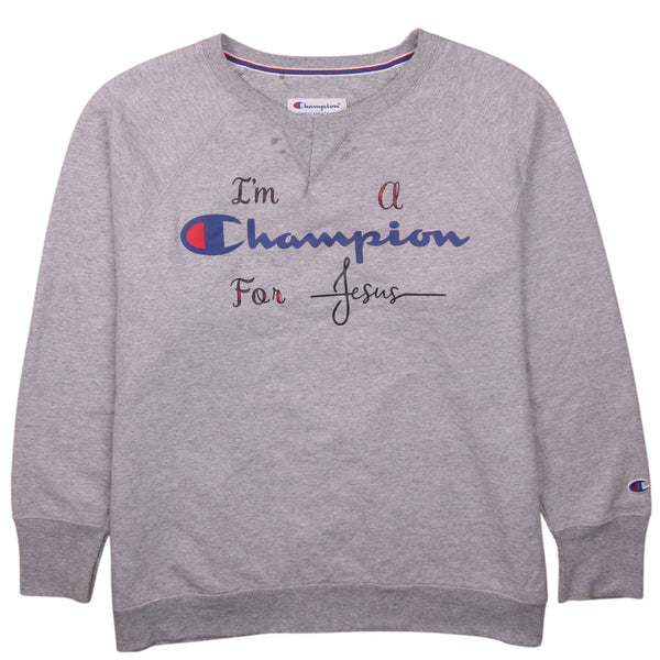 Champion 90's Vintage Grey Spellout Crew Neck Sweatshirt XL Men