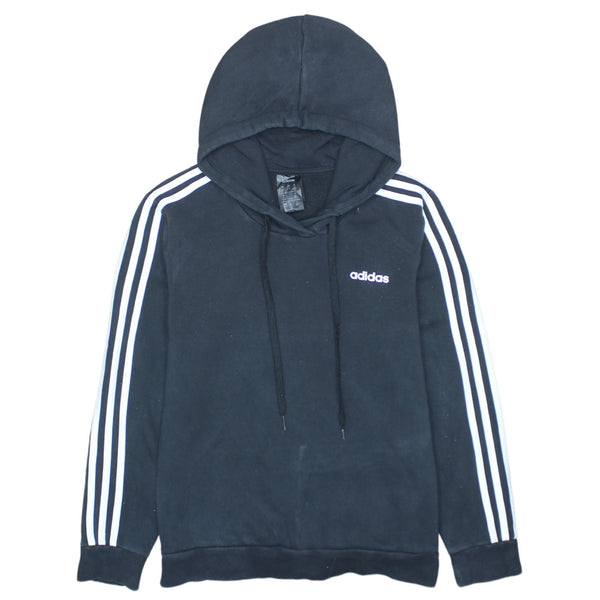 Adidas Vintage 90's Striped Sleeve Pullover Hoodie Black Medium