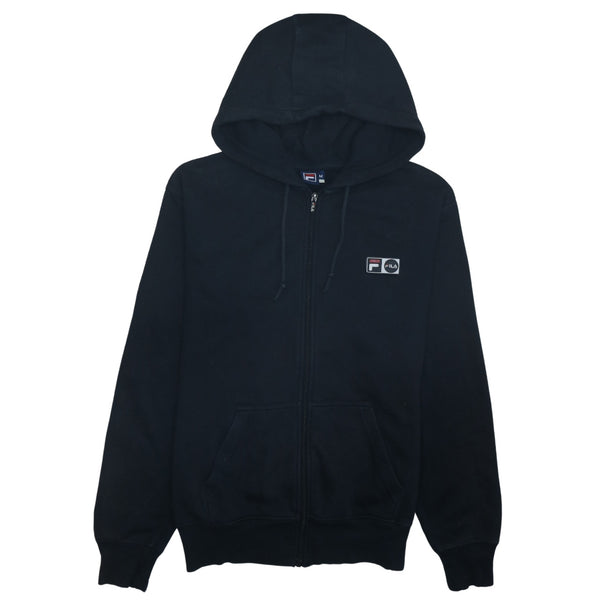 Fila 90's Drawstring Pockets Full Zip Up Hoodie Medium Black