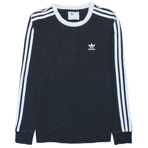 Adidas Vintage 90's Striped Sleeve Crew Neck Sweatshirt XS Black Cotton