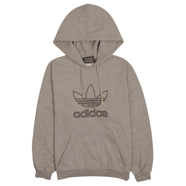 Adidas Women's 90's Spellout Grey Hoodie Large Vintage Pullover