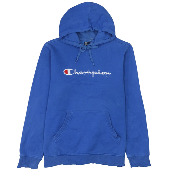 Champion 90's Spellout Blue Pullover Hoodie Large Vintage