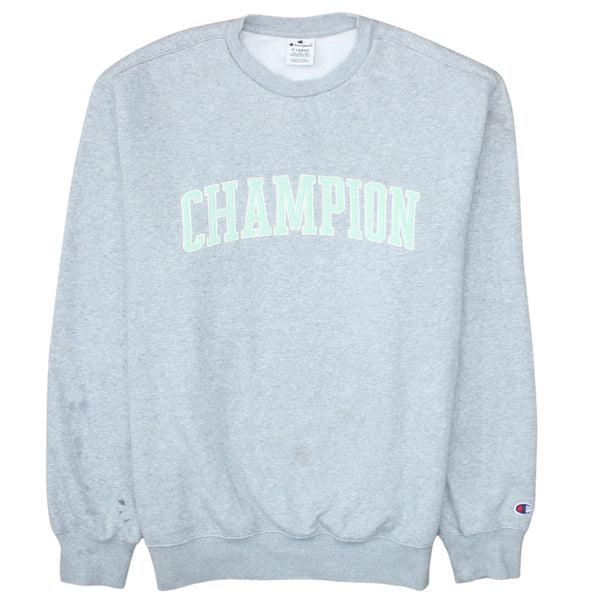 Champion 90's Spellout Crew Neck Sweatshirt XLarge Grey