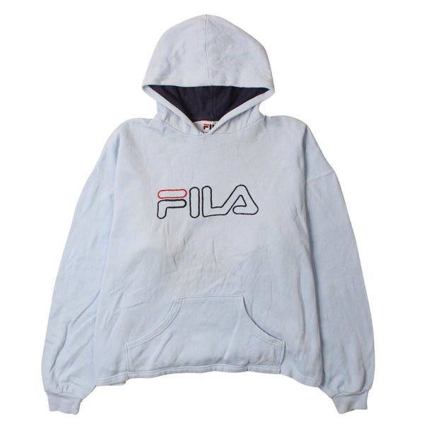 Fila 90's Blue Spellout Pullover Hoodie Large Men's, Vintage Heavyweight