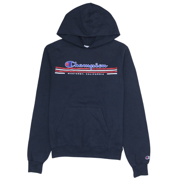 Vintage 90's Champion Spellout Pullover Hoodie Navy Blue XS Unisex