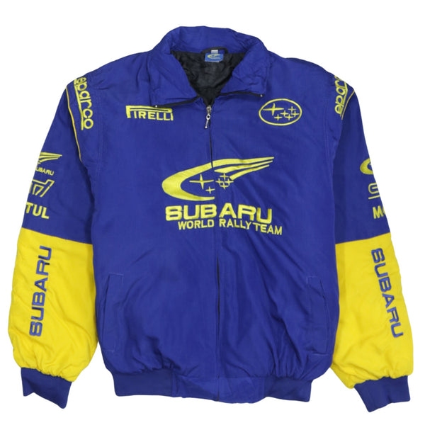 Subaru 90's Spellout Full Zip Up Nascar Jacket Large Blue