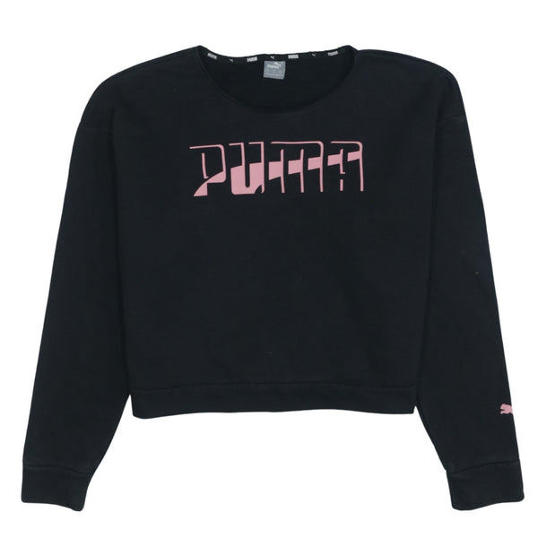 Vintage 90's Puma Spellout Crew Neck Sweatshirt Medium Black