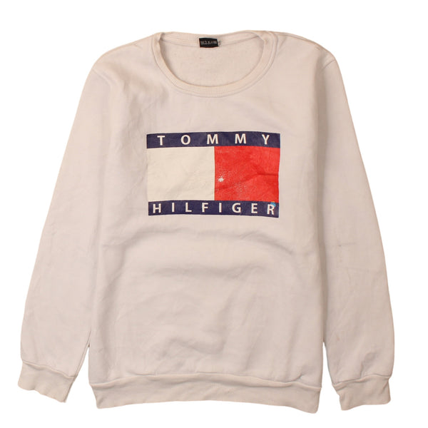 Tommy Hilfiger 90s Vintage Spellout Crew Neck Sweatshirt L White