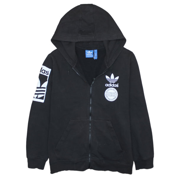 Adidas 90's Drawstring Pockets Full Zip Up Hoodie Large Black