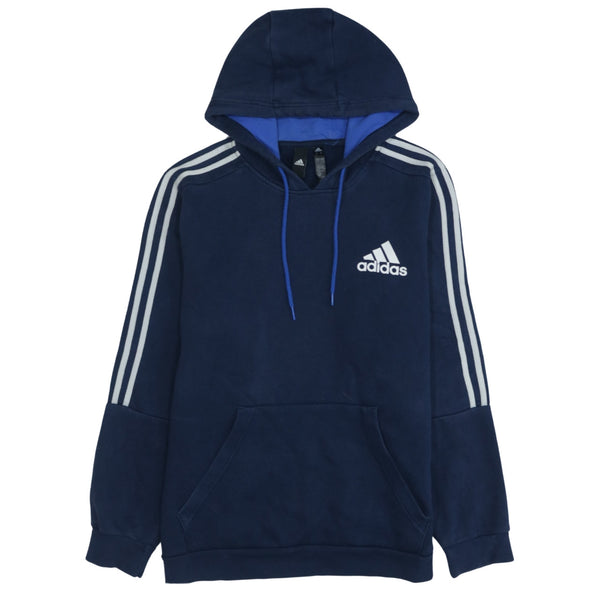 Adidas 90's Navy Blue Striped Sleeve Pullover Hoodie Large Size