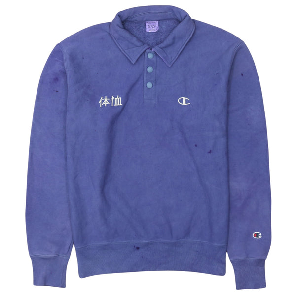Champion 90's Long Sleeve Quarter Button Polo Shirt Medium Blue