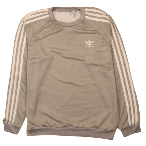 Adidas 90s Vintage Grey Striped Sleeves Crew Neck Sweatshirt Medium