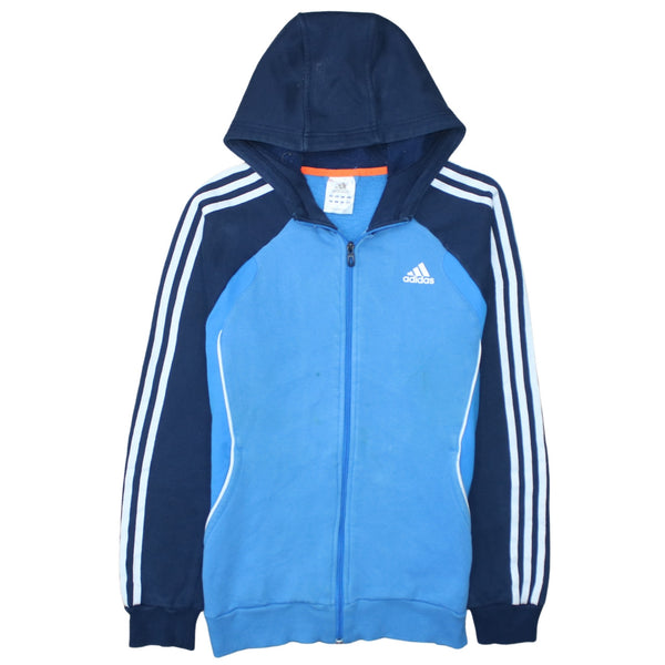 Adidas 90's Striped Sleeve Full Zip Up Hoodie Small Blue