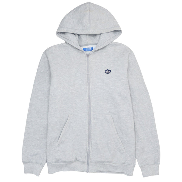 Adidas Vintage 90s Grey Full Zip Hoodie XLarge with Drawstring Pockets