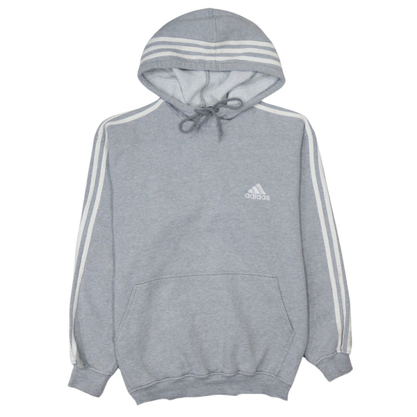 Adidas 90's Striped Sleeve Pullover Hoodie Medium Grey
