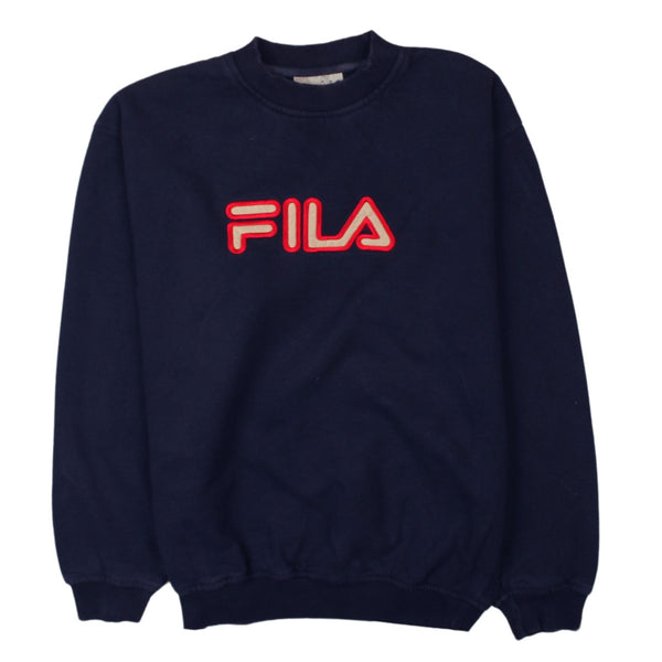Fila 90's Spellout Crew Neck Heavyweight Sweatshirt Medium Navy Blue