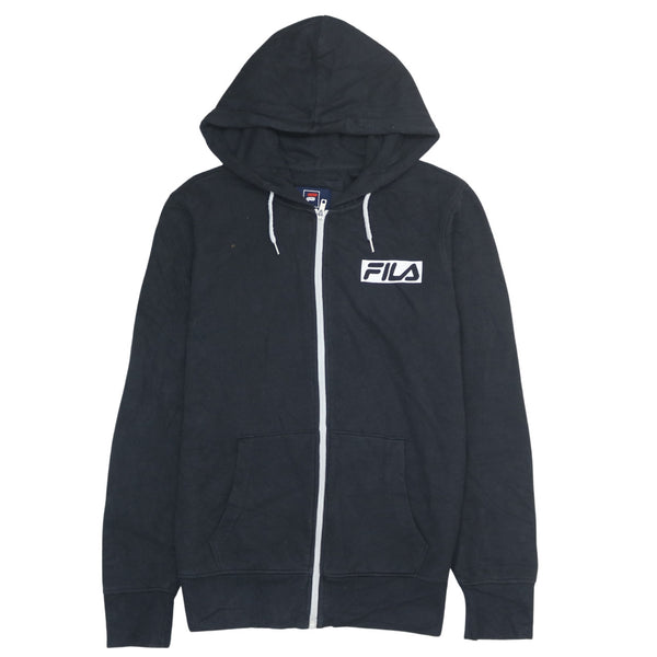 Fila 90's Drawstring Pockets Full Zip Up Hoodie Small Black