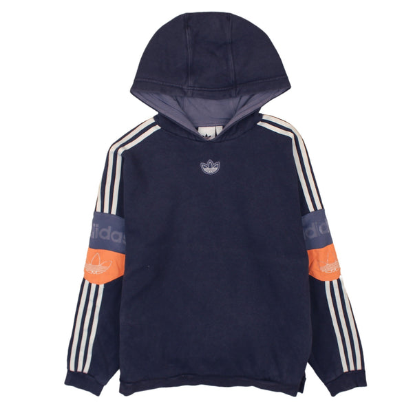 Adidas Vintage 90's Navy Blue Striped Sleeve Pullover Hoodie Small