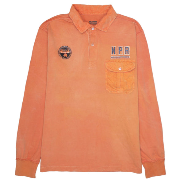 Napapijri 90's Long Sleeve Quarter Button Polo Shirt Medium  Orange