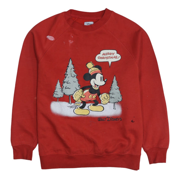 Vintage 90's Mickey Mouse Red Crew Neck Sweatshirt Men's XSmall