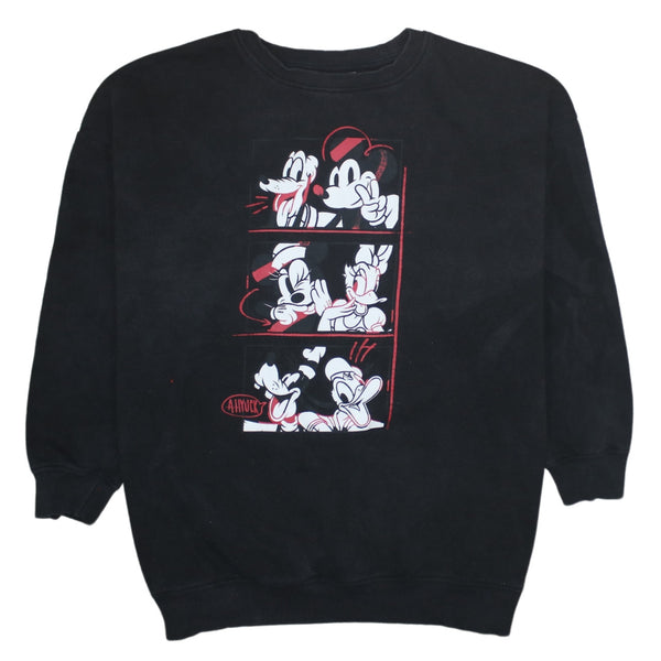 Disney 90's Mickey Mouse & Friend Crew Neck Sweatshirt Medium Black