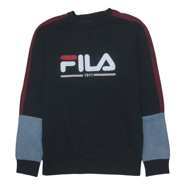 Vintage Fila 90's Black Crew Neck Spellout Sweatshirt Medium