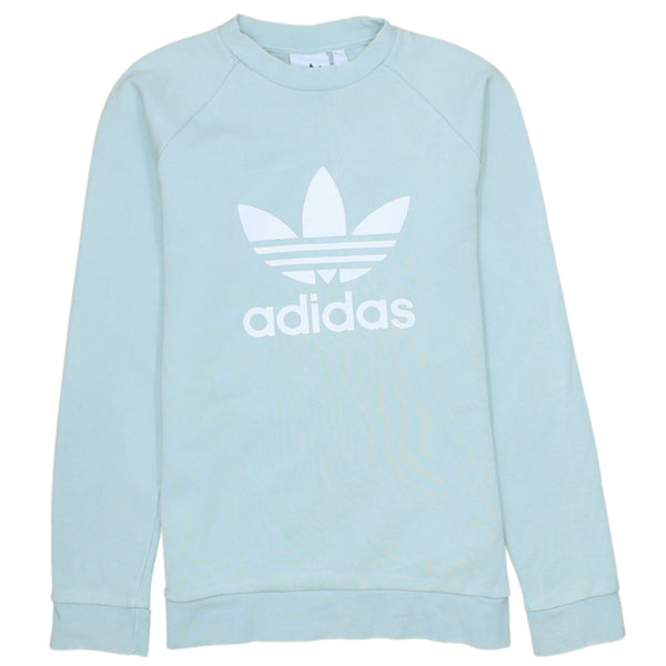 Adidas Blue 90's Vintage Spellout Crew Neck Sweatshirt XSmall