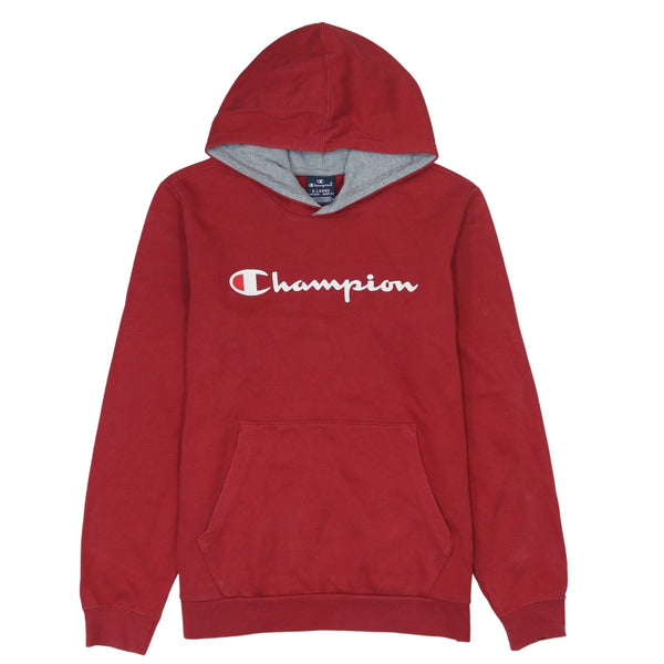 Vintage Champion 90s Red Spellout Cotton Pullover Hoodie XL Women's