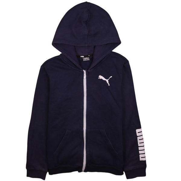 Puma 90s Navy Blue Hoodie Women's Large, Drawstring Zip Up, Vintage