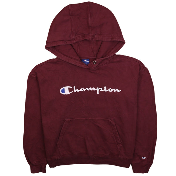 Champion Vintage 90s Burgundy Red Spellout Pullover Hoodie Men Small
