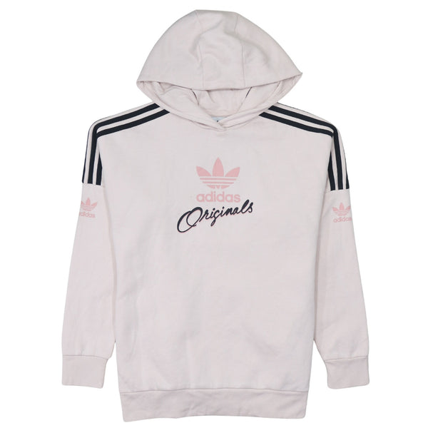 Adidas 90's Striped Sleeve Pullover Hoodie Medium  Pink