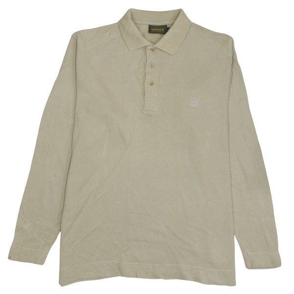 Timberland 90's Long Sleeve Quarter Button Polo Shirt Small Beige Cream