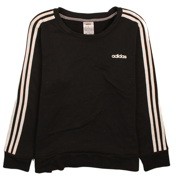 Adidas Vintage 90s Black Crew Neck Sweatshirt Medium Striped Sleeves