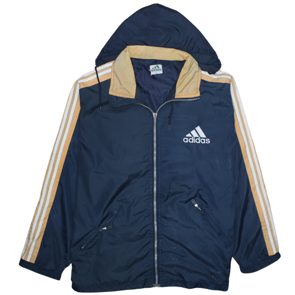Adidas 90's Striped Sleeve Full Zip Up Windbreaker XXLarge (2XL) Navy Blue