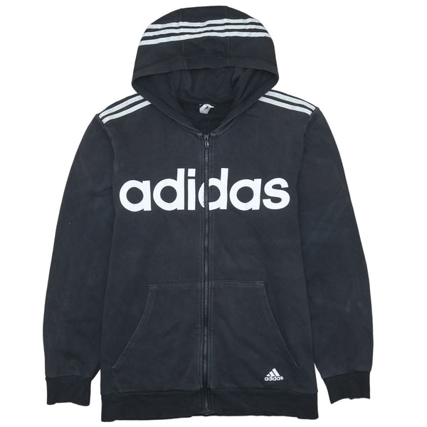 Adidas 90's Black Spellout Full Zip Up Hoodie Men's XLarge Vintage