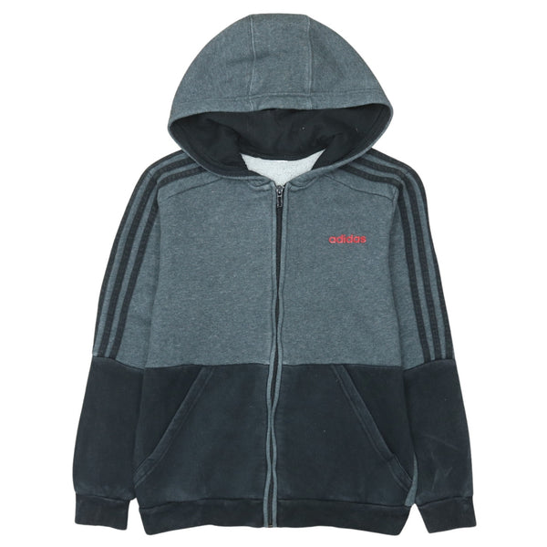 Adidas Vintage 90's Striped Sleeve Full Zip Hoodie Small Grey