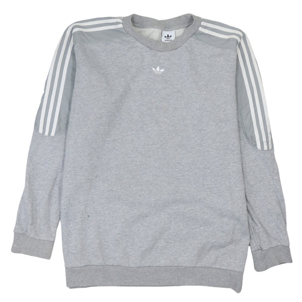 Adidas 90's Grey Striped Sleeve Crew Neck Sweatshirt Men Large