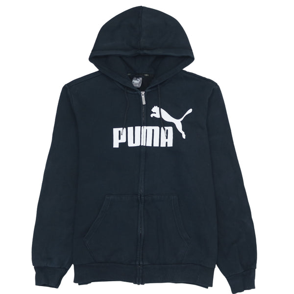 Vintage 90's Puma Spellout Full Zip Hoodie Medium Black