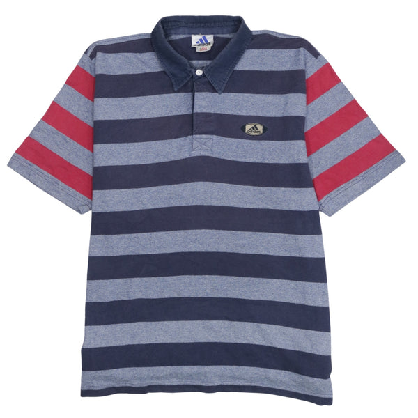 Adidas 90's Short Sleeves Quarter Button Polo Shirt Large Blue