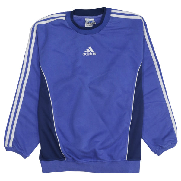 Adidas 90's Striped Sleeve Crew Neck Sweatshirt Medium Blue