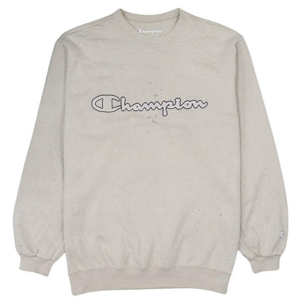 Vintage Champion 90's Beige Cream Spellout Crew Neck Sweatshirt Large