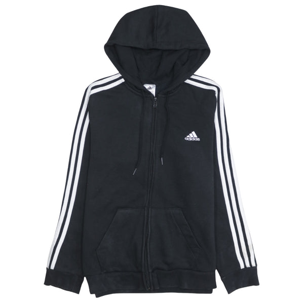 Adidas 90's Striped Sleeve Full Zip Up Hoodie Large Black