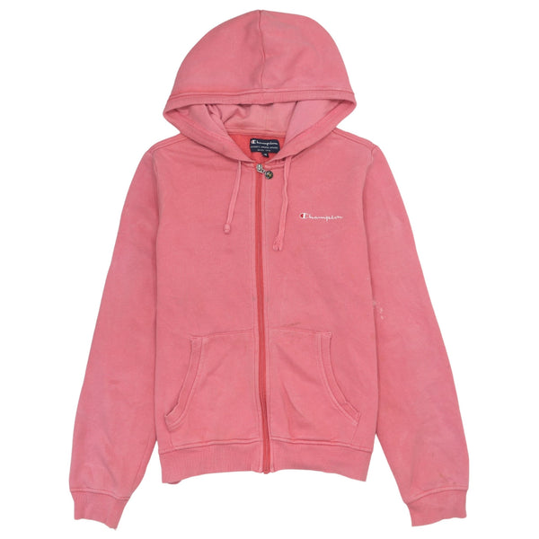 Champion 90's Full Zip Hoodie Vintage Sportswear Pink Medium Cotton