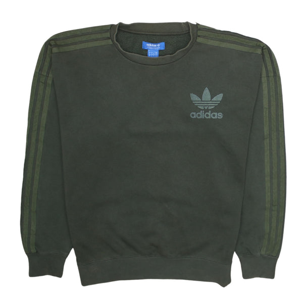 Adidas 90's Striped Sleeve Crew Neck Sweatshirt Small Green