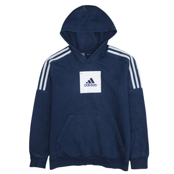 Adidas 90's Vintage Navy Blue Spellout Pullover Hoodie Medium