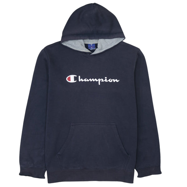 Champion 90's Spellout Pullover Hoodie Medium  Navy Blue