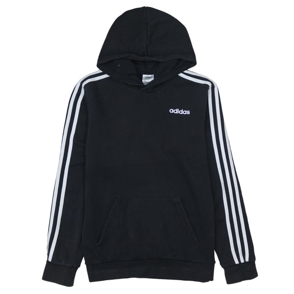 Adidas 90s Vintage Striped Sleeve Pullover Hoodie Small Black Cotton