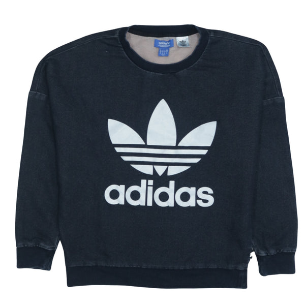 Adidas 90's Vintage Black Spellout Crew Neck Sweatshirt S Cotton