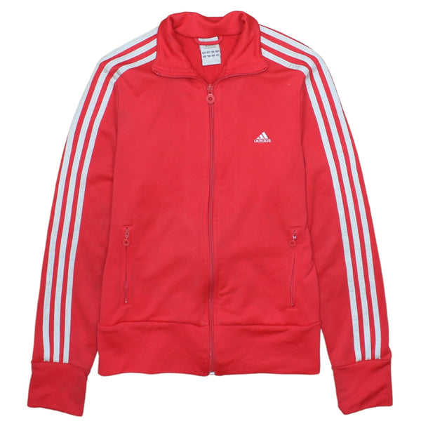90's Adidas Red Striped Sleeves Zip-Up Sweatshirt Small